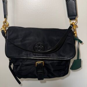 Tory Burch Black Nylon & Leather Crossbody Bag with Gold Hardware